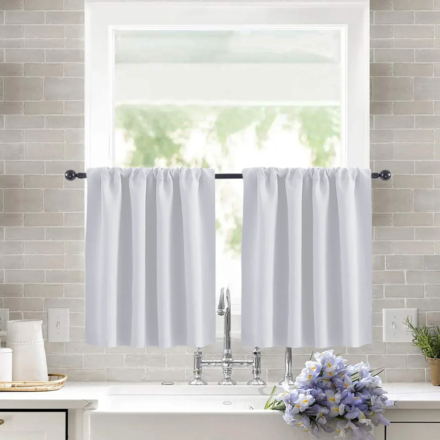 1Panel Short Tier Sheer Curtains Kitchen Drapes Rod Pocket Non-See-Through Window Curtains for Bathroom/ Cortinas Rusticas