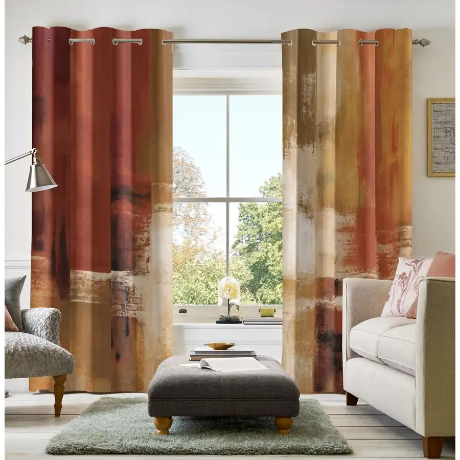Cortinas laranja queimadas, 2 painéis, abstrata, ferrugem, escurecimento, ilhó, cortinas de janela, tratamentos decorativos modernos para janela fo