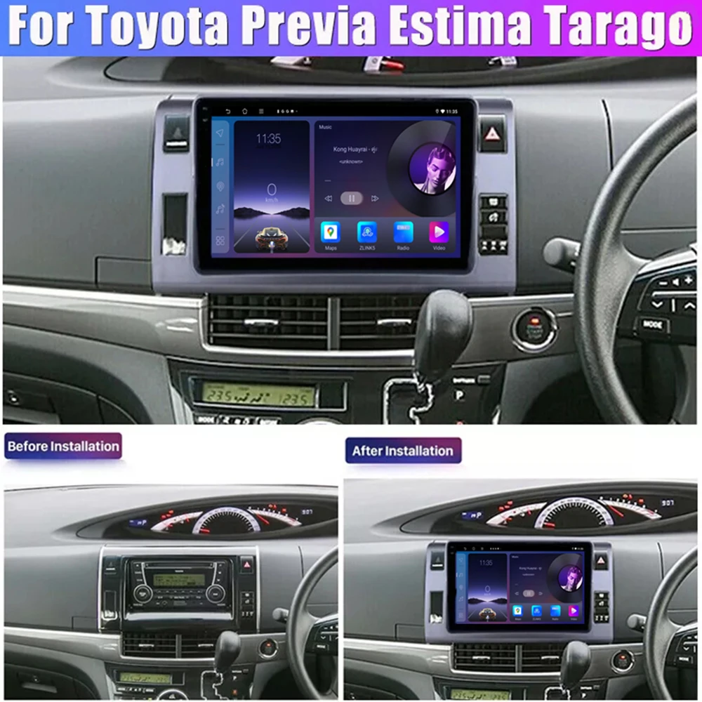 10''For Toyota Previa Estima Tarago Car Radio Stereo Wireless Apple Carplay Android 15 Auto GPS Camera Google Map Head Unit WIFI