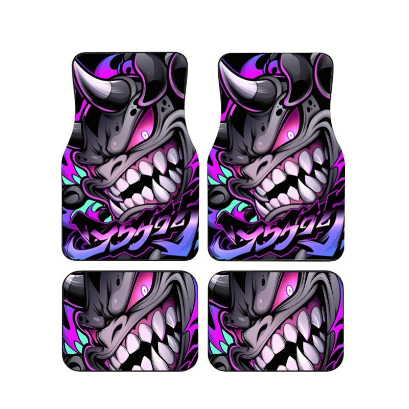 

Cool Oni Demon Graffiti Print Car Floor Mats 4Pcs Universal Fit Non Slip Waterproof Auto Foot Carpets Set Car SUV Truck Interior