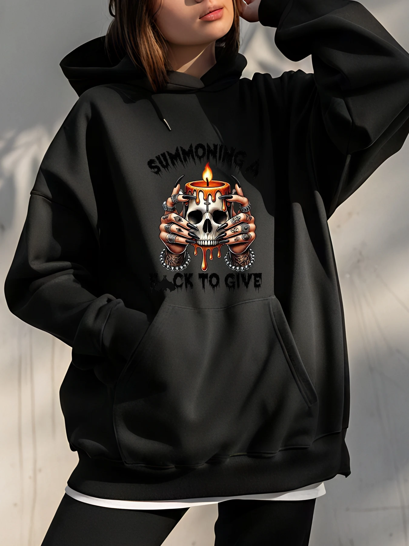 هوديي استدعاء الأسود لإعطاء الجمجمة شمعة الوشم طباعة للجنسين عارضة الشارع الشهير مقنعين البلوز للرجال النساء #1