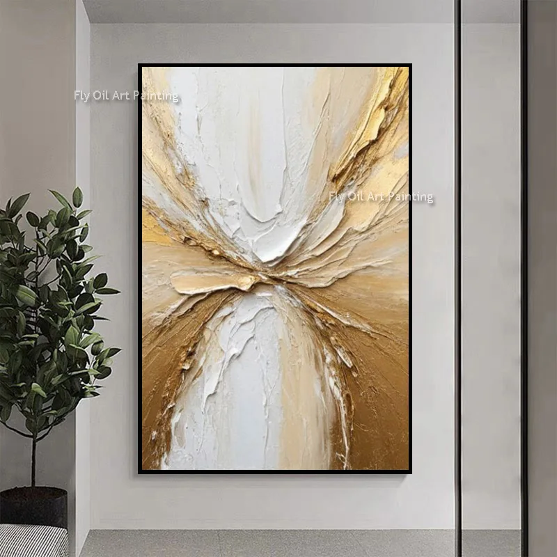 Handmade Gold Burst Relief Wall Art, Radial Impasto Texture Painting, Modern Luxury Foyer & Living Room Canvas Decoration