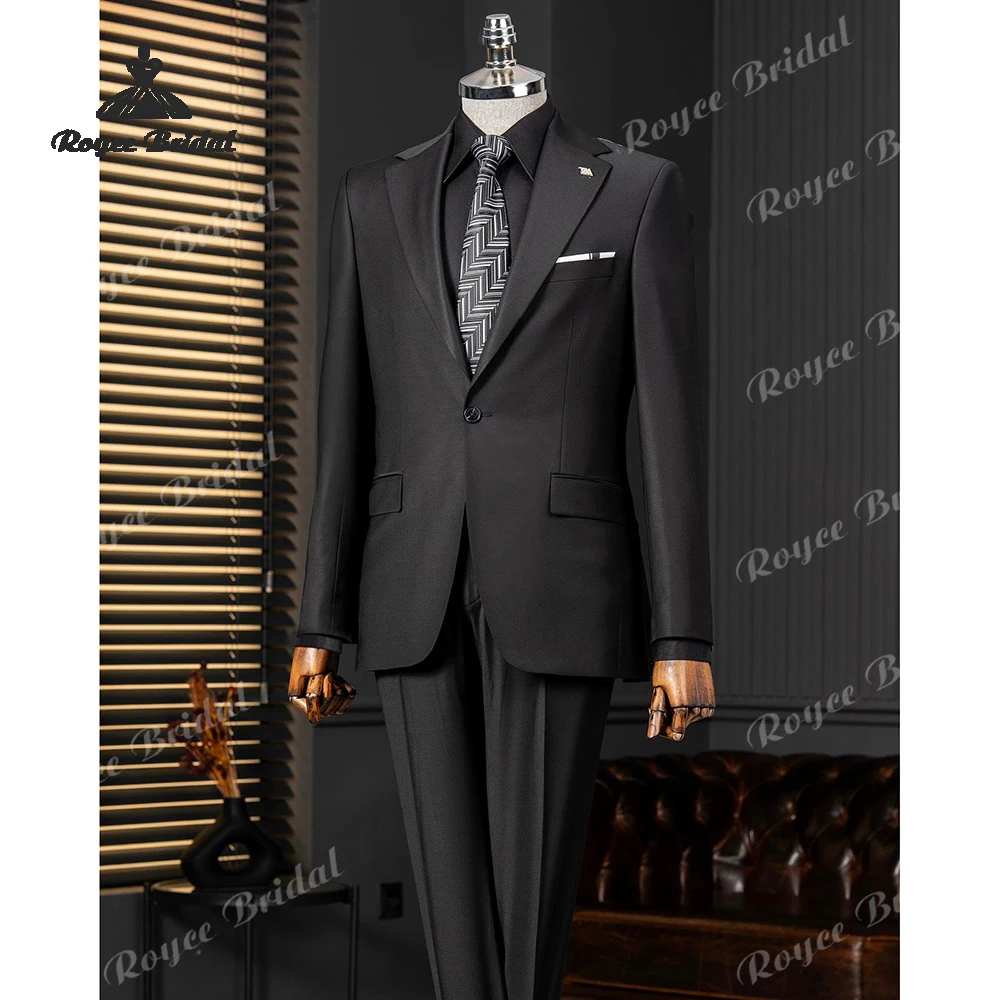 Czarny garnitur ślubny męski z klapami w szpic, jednorzędowy, dwuczęściowy garnitur biznesowy wieczorowy 2026, szyty na miarę trajes para hombre