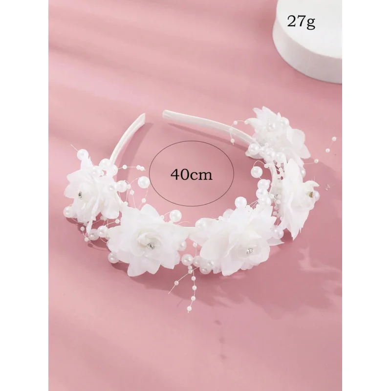 1pc irls‘ White Flower Girl Headband for Wedding, Elegant Floral Bridal Party Hair Accessory view 5
