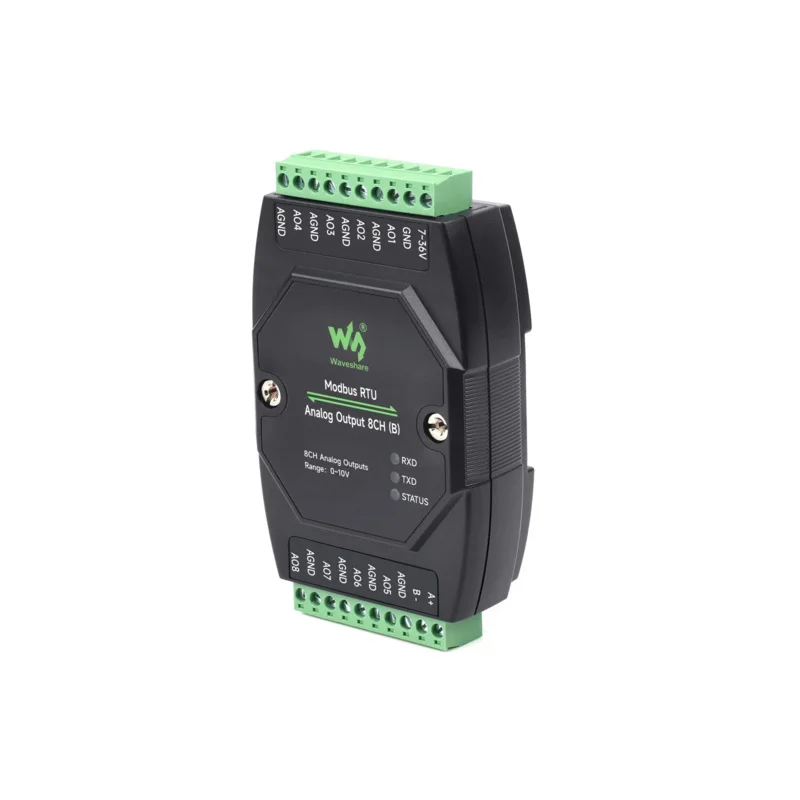 Waveshare Industrial 8-Ch Analog Output Module, 12-bit DA Conversion, Supports 8-ch Simultaneous Voltage Or Current Output 7~36V