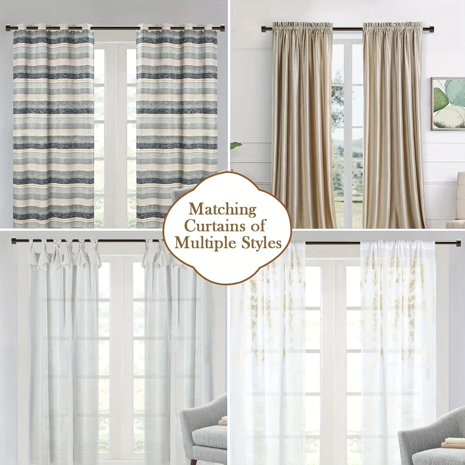 A set of metal telescoping curtain rods, minimal brown curtain rods, wall hanging, suitable for any room, easy to install