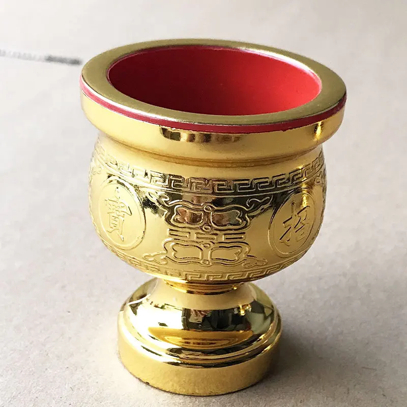 

Cz double-layered tall plastic wine offering water cup in front bring in wealth and treasure double-layered offering