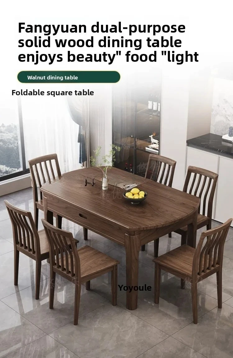 

b23 black walnut all solid wood dining table and chair combination small apartment household telescopic folding variable