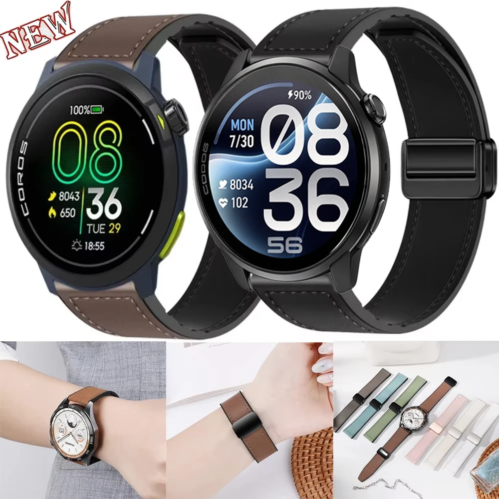 20mm 22mm Magnetic Silicone+Leather Strap for CMF 3 Pro 2 Comfortable Belt COROS PACE 4 Pro/APEX 4 42mm/Suunto Vertical 2/Race 2