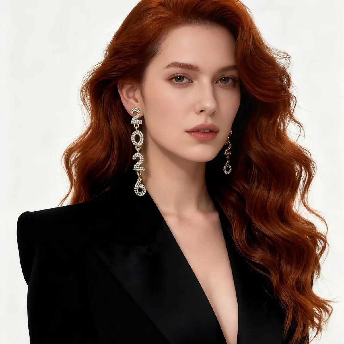 Full of diamonds, exquisite and versatile niche 2026 digital alloy long earrings, high-end design earrings.