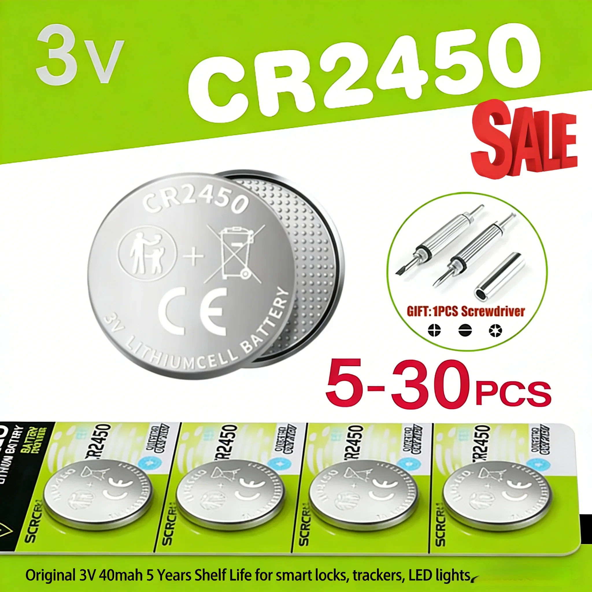 

CR2450 3V Lithium Battery High Capacity 5-100PCS 3V 600mAh Lithium Coin Button Battery for Watch & Electronics