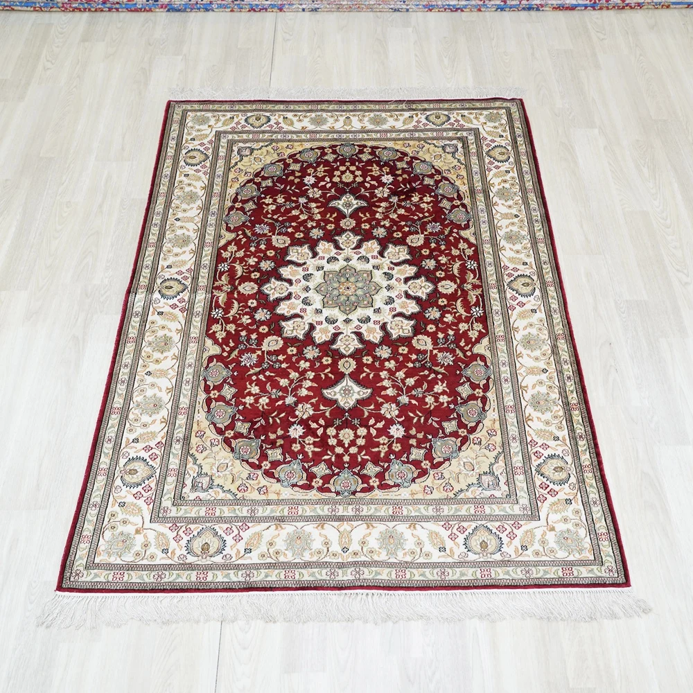 122x183cm Oriental Silk Carpet Vantage Luxury Red Medallion Persian Rugs (LZL014B)