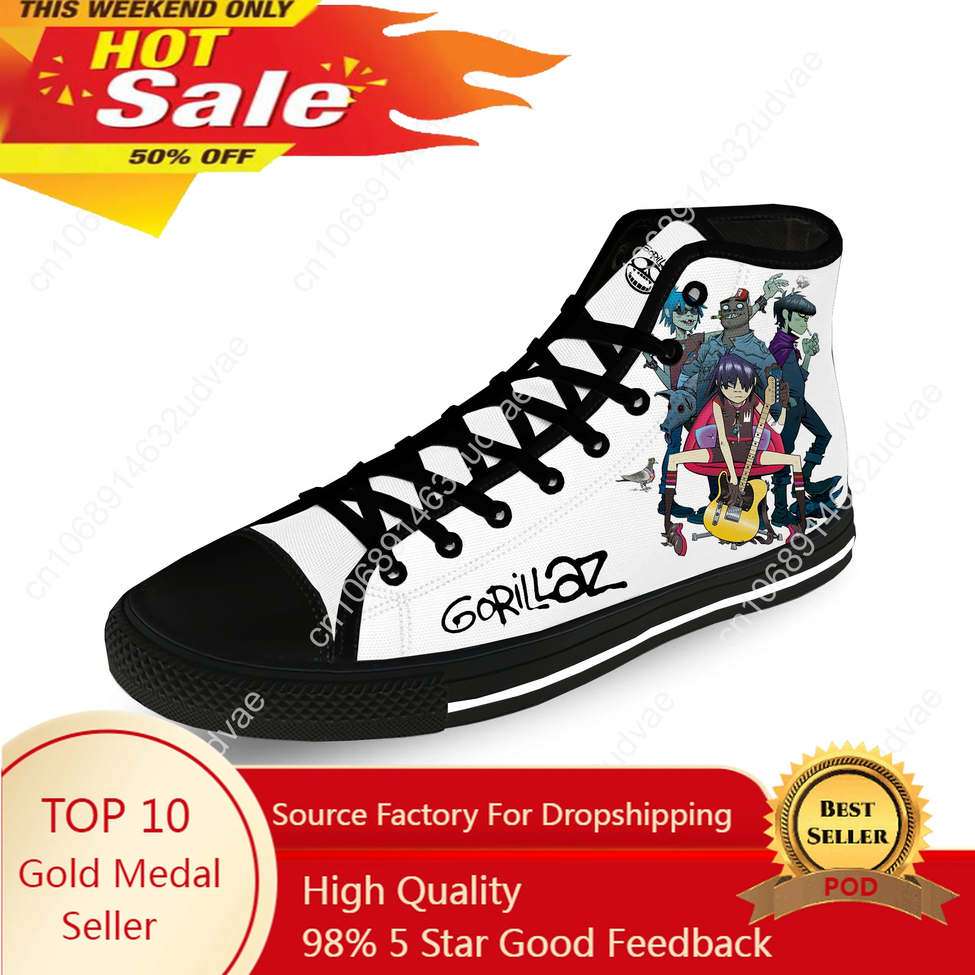 

Gorillaz Rock Band ChakaKhan Cool Casual Cloth Fashion 3D Print High Top Canvas Shoes Men Women Lightweight Breathable Sneakers