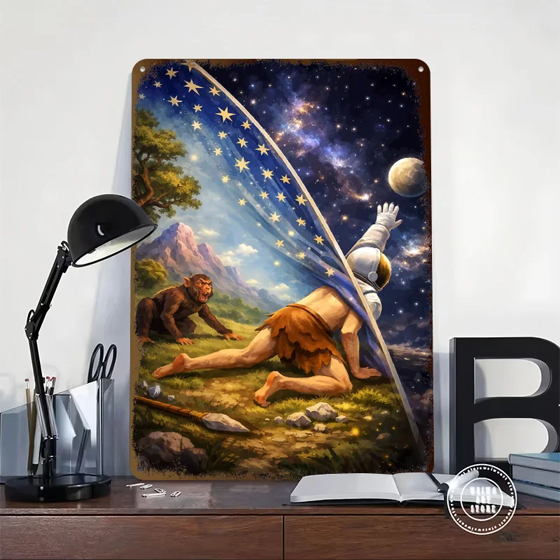 Evolutionary Leap to Space Printed Poster Customized Retro Wall Art Vintage Metal Tin Signs for Gamer Room Decoration At Home