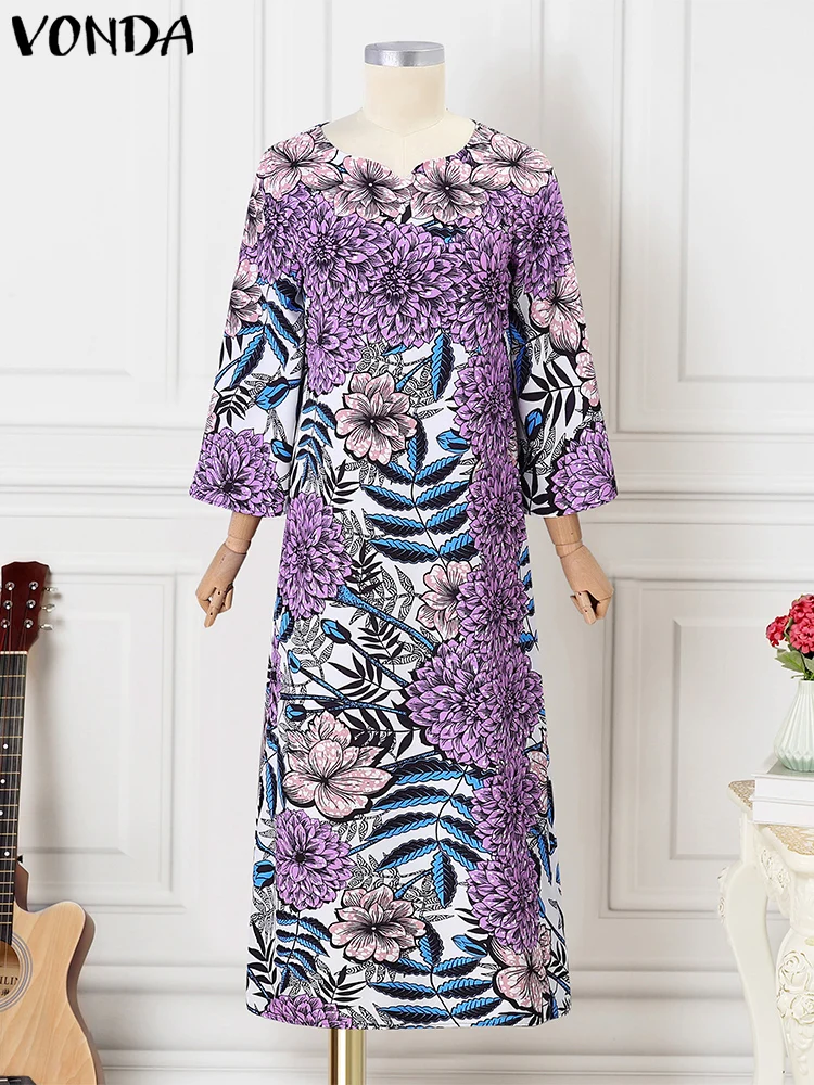 VONDA-Robe maxi bohème à manches longues pour femmes, grande taille 5XL, robe d'été élégante à imprimé floral, robe de vacances décontractée et éducative, 2024