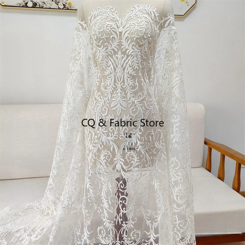 White European Style Mesh Embroidery Lace Fabric for Wedding Dress Cheongsam DIY Bridal Gowns Accessories Designer Fabric