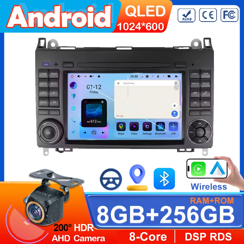 7 Inch 2 Din Car Multimedia Player GPS for Mercedes Benz Sprinter B200 Vito W639 Viano B Class W169 W245 W209 with Button No DVD