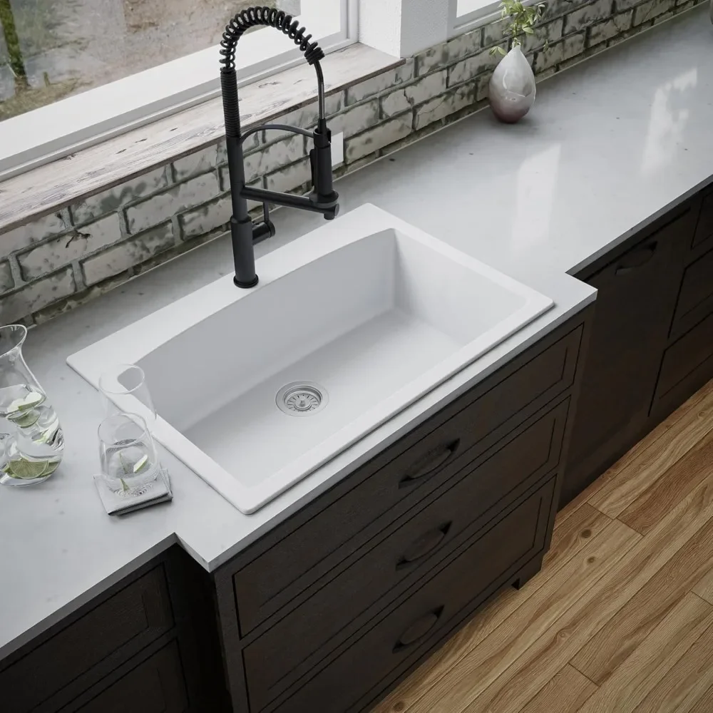 

Drop-In Quartz Composite -Hole Single Bowl Kitchen Sink in White