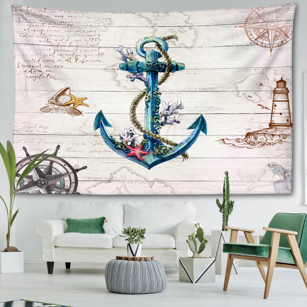 

Гобелен с синим рулем, современный океанский стиль, украшение стены для спален, кабинет и гостиных.