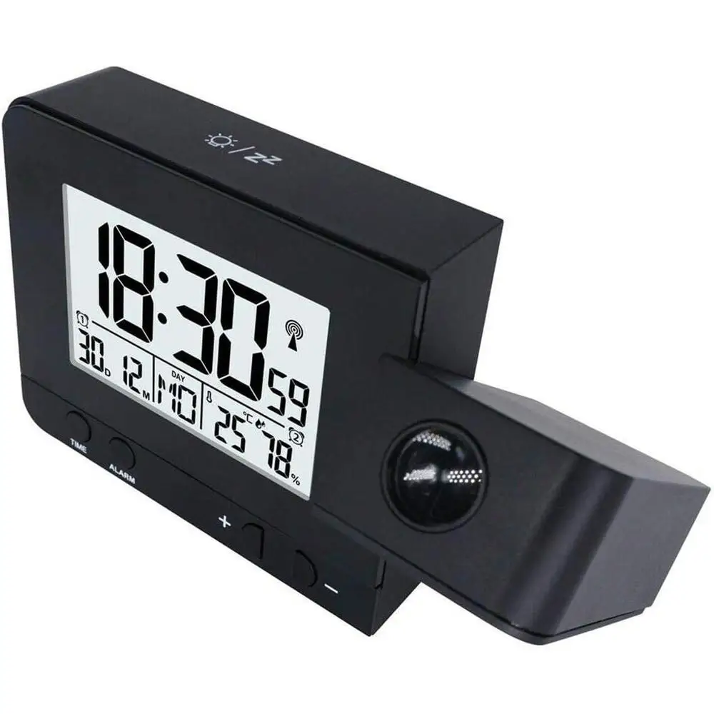 Projection Alarm Clock with 180° Rotatable Projector FM Radio Red LED Display 4-Level Brightness Dimmer Dual Alarm