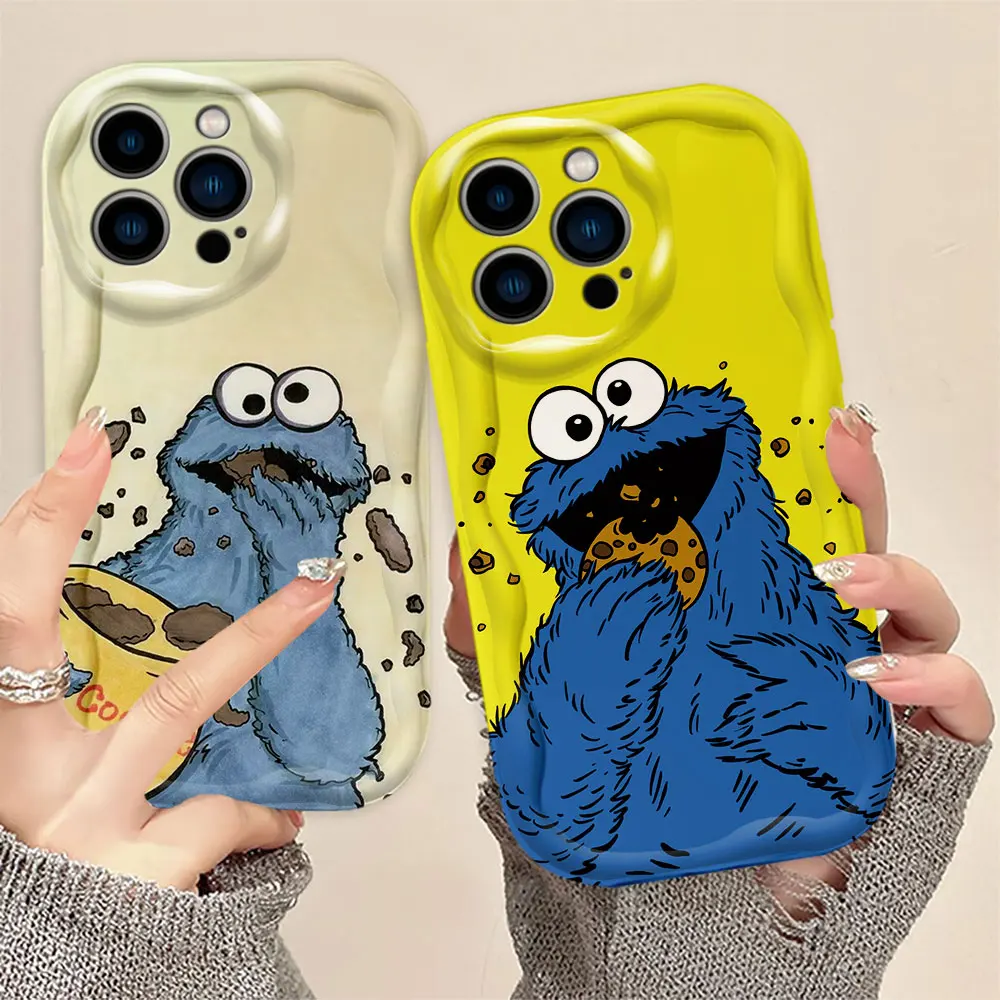 

Funny s-Sesame Street Cookie 3D Wave Phone Case For Samsung Galaxy A02 A03 A04 A05 A05S A06 A10 S20 S21 S22 S23 S24 M54 5G Case