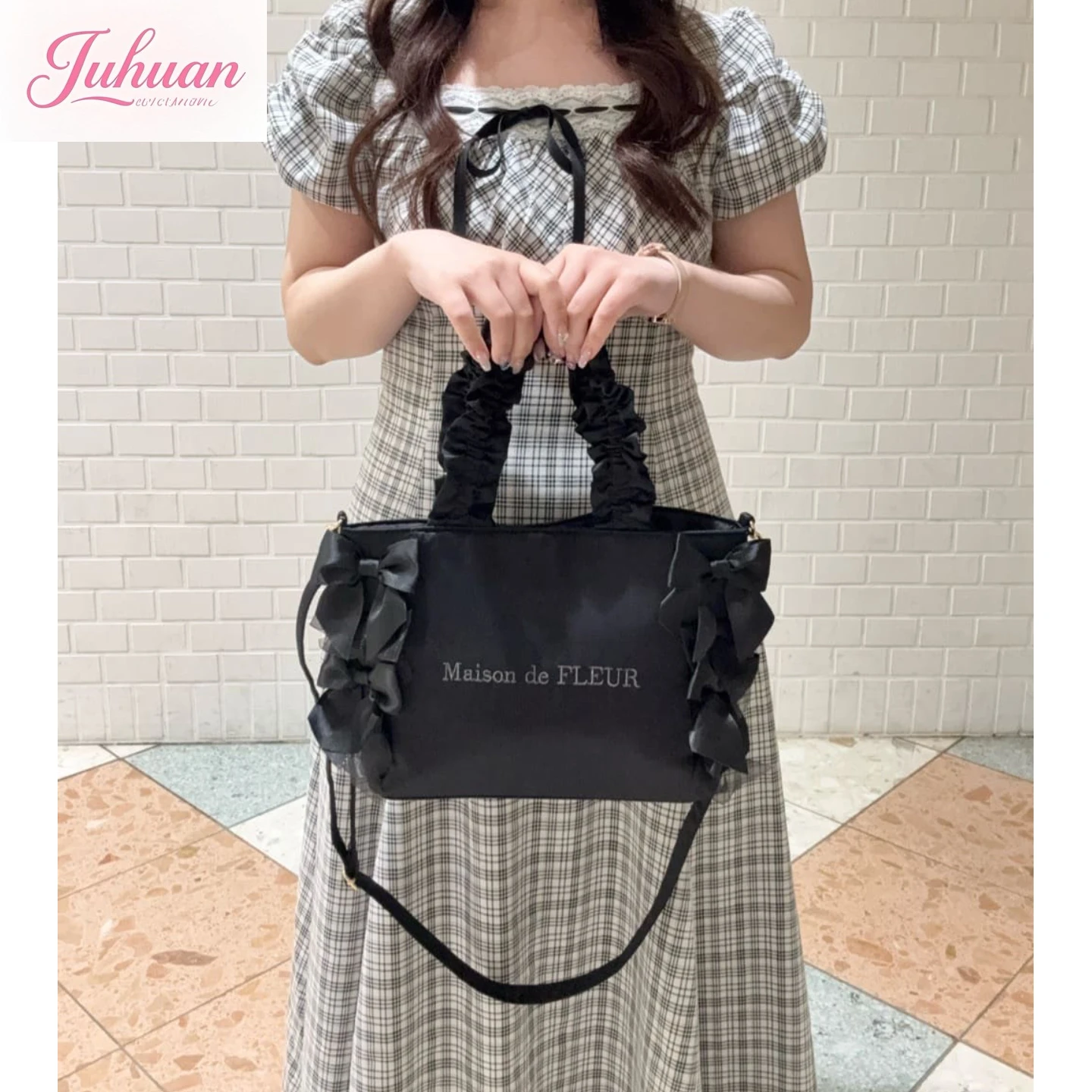 Japońska lolita słodka urocza kokarda plisowana rączka torba na ramię listonoszka dziewczęca codzienna torba na dojazdy do pracy duża pojemność torba na zakupy torebka damska