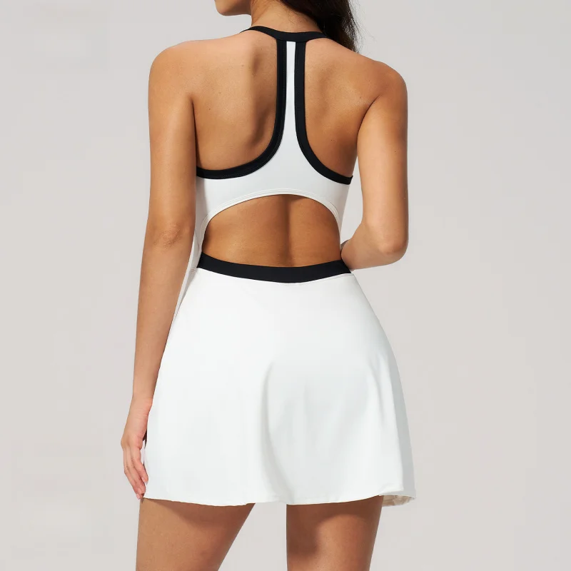 Women's Tennis Outfit Ladies Dresses Hollow Out Golf One Piece Dress Slim Fit Quick Dry Summer Short Yoga Outfit For Women