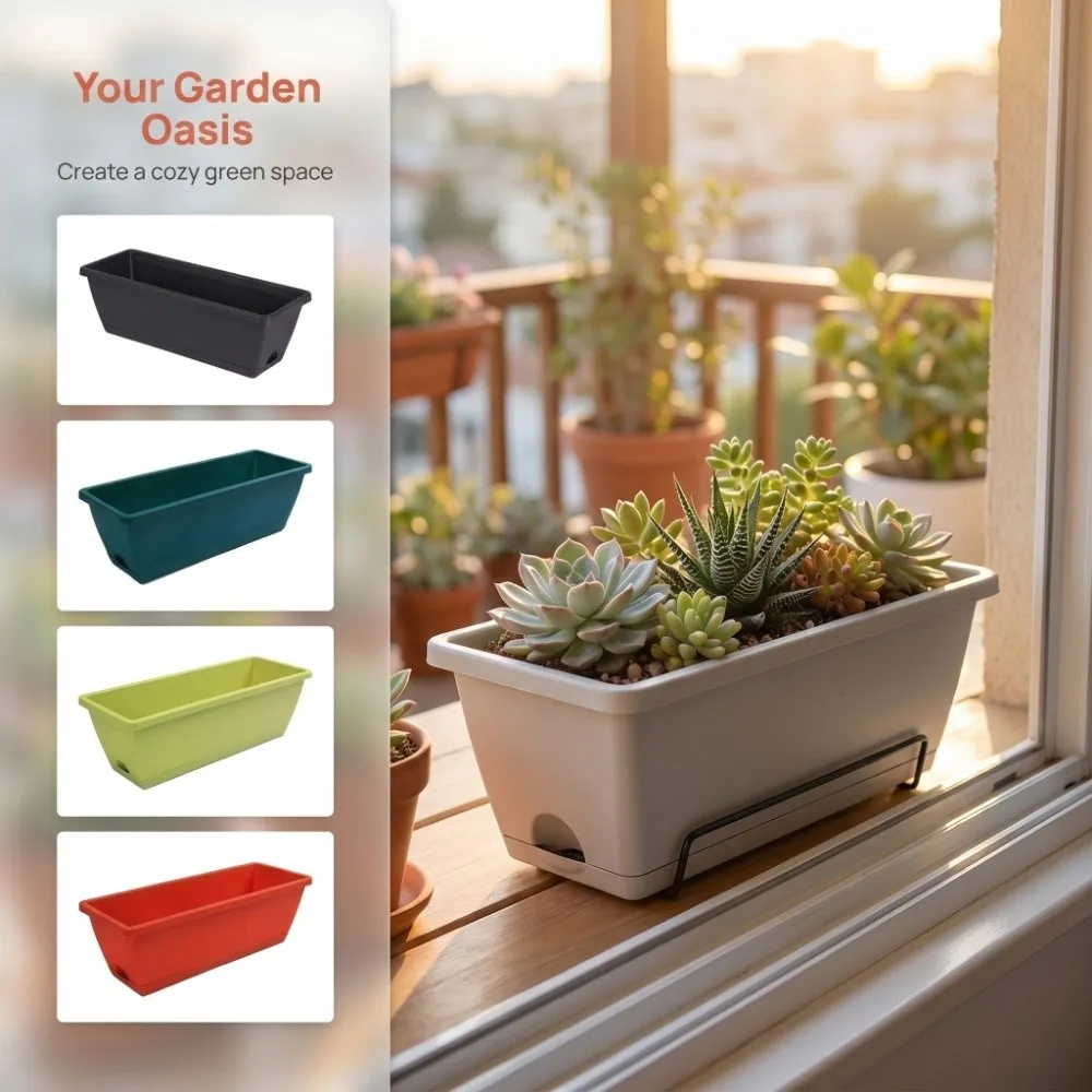 3Pcs Resin Rectangular Planter Large Breathable Water Absorbent Plant Pot with Base with Tray Hanging