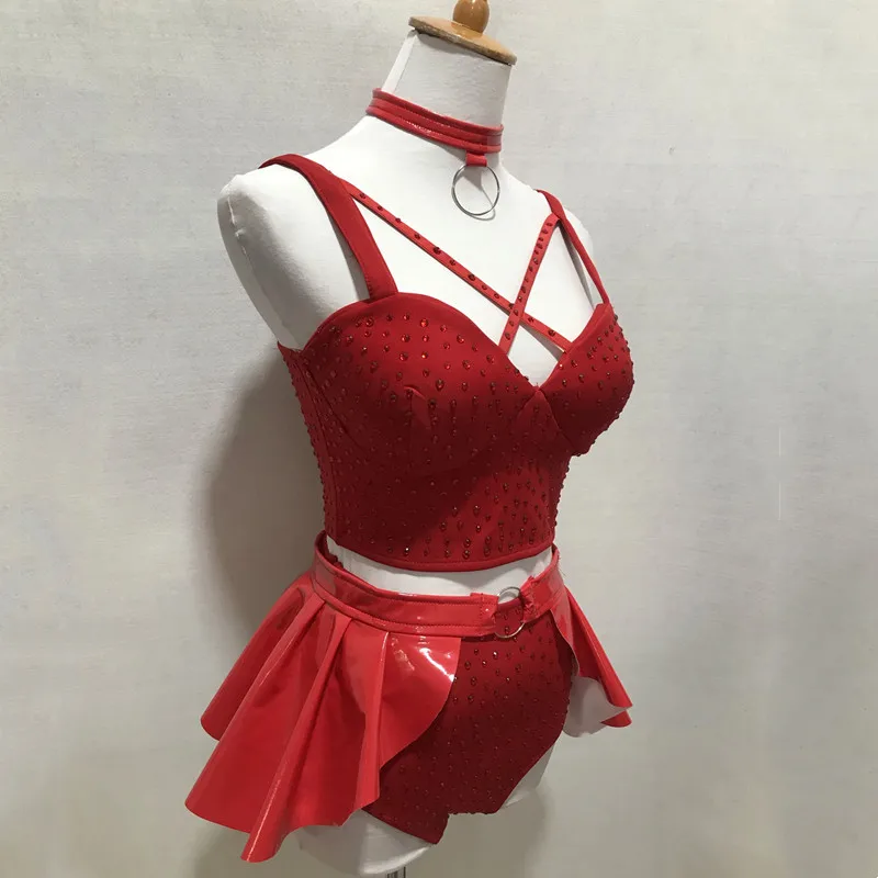 Nightclub Party Stage Rhinestone Bikini Mini Skirt Performance Costume for Women Singer Dancer Show Pole Dancing Festival Outfit