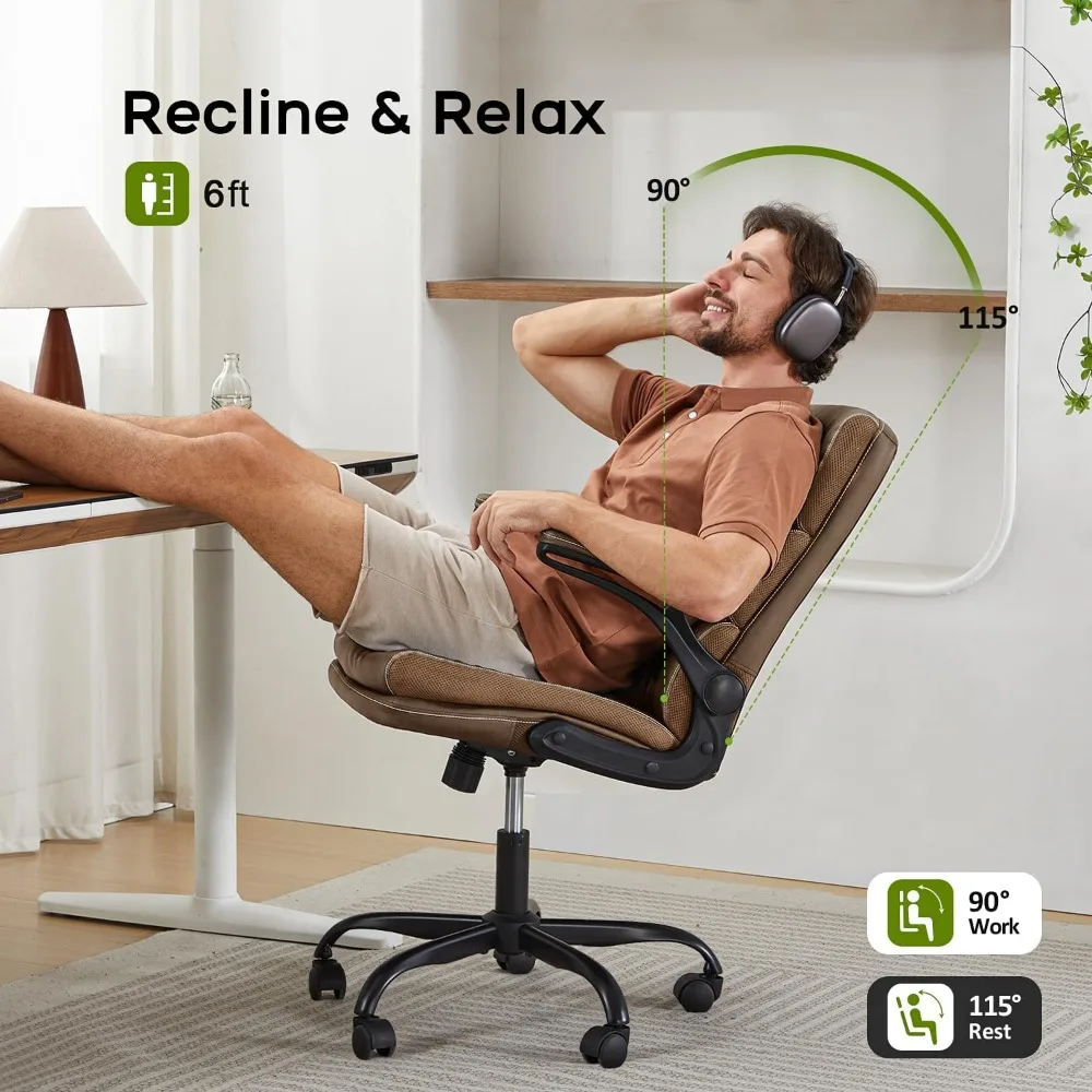 Bürostuhl, verstellbarer Schreibtischstuhl, mittlere Rückenlehne, bequem, gebundenes Leder, ergonomische Rückenlehne, Heimcomputerstühle mit