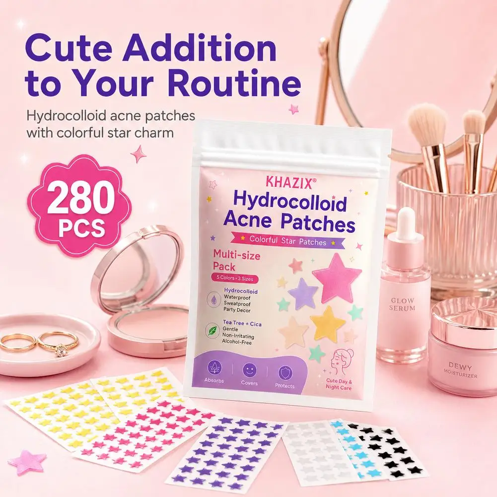 280pcs Bulk Multi-color Star Shaped Hydrocolloid Pimple Patches Invisible Hydrocolloid Dots Color Star Pimple Patches image 6