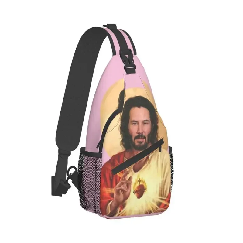 Saint Keanu Reeves Sling Bags for Men Cool Meme Jesus John Wick Shoulder Chest Crossbody Backpack Cycling Camping Daypack