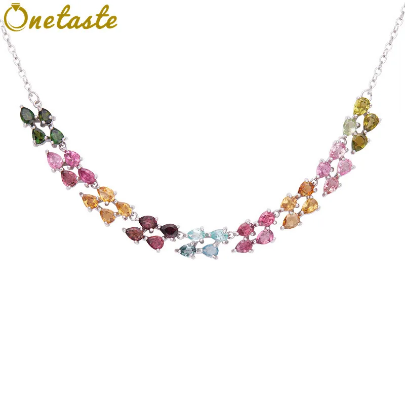 

Ожерелье-подвеска из стерлингового серебра 925 пробы с цветным турмалином, двухрядное изогнутое ожерелье, женское изящное модное блестящее колье-чокеры, подарок