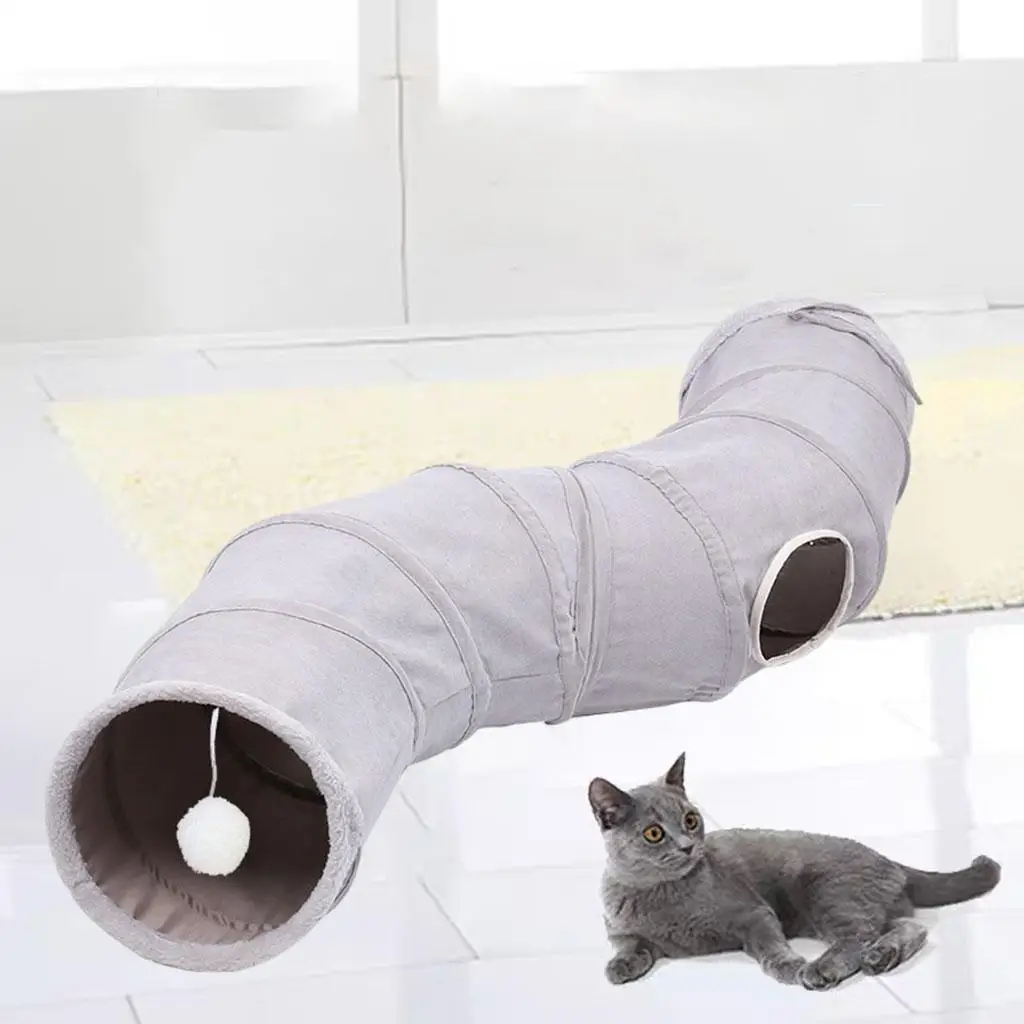 Tunnel per gatti morbidi e pieghevoli Giocattolo interattivo con palla da gioco e fori Tubi per animali domestici con letto per tende da gioco a forma di S