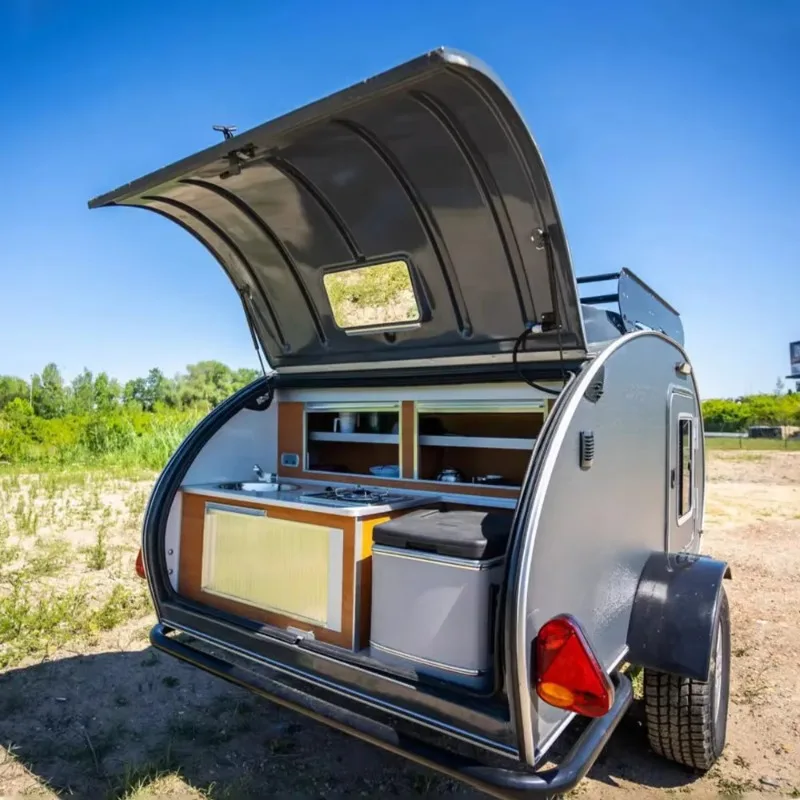 Independent suspension off-road travel camper teardrop camping and multi-purpose trailer with kitchen and tent