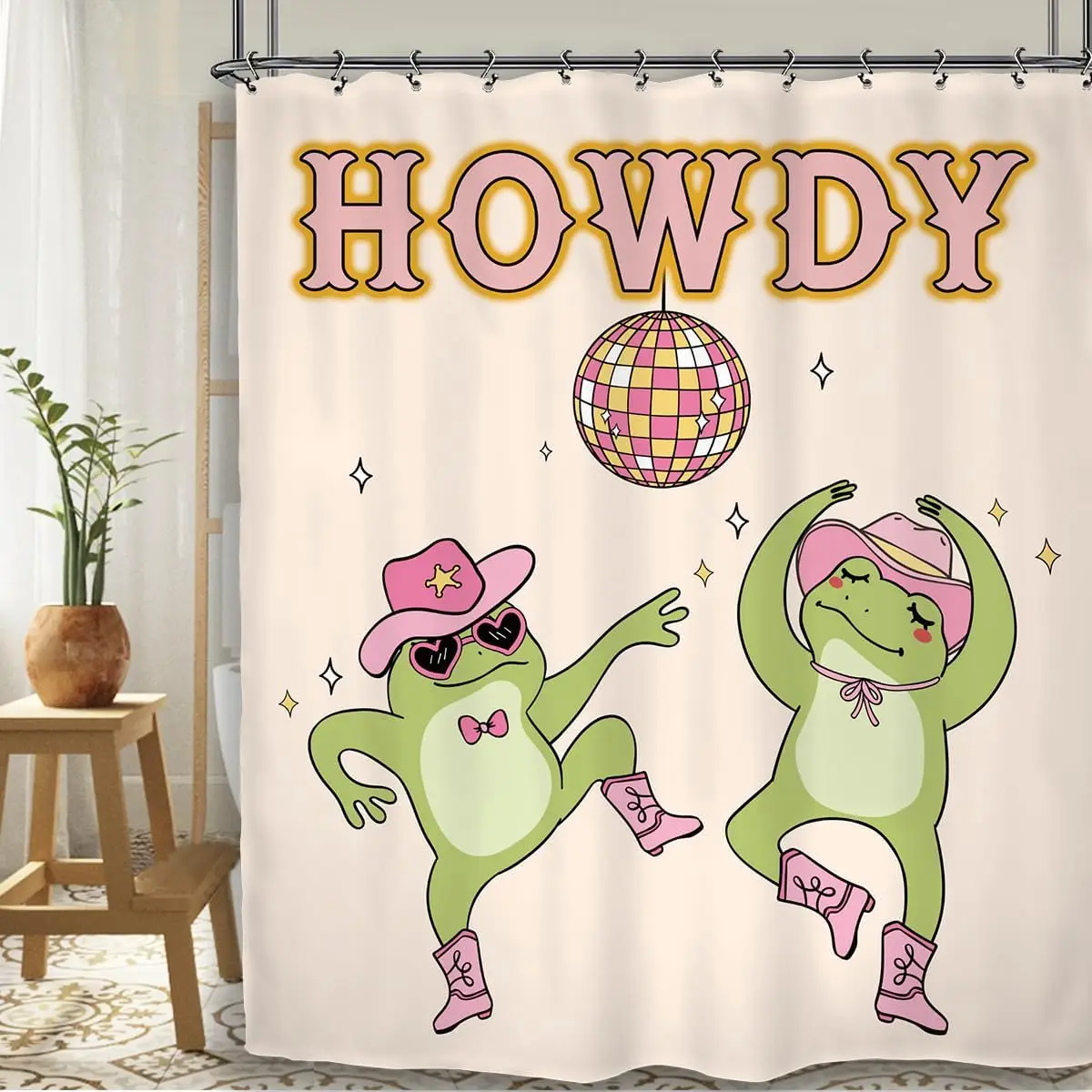 Funny Frog Howdy Bathroom Shower Curtain Animal Hilarious Groovy Funky Trendy Cowgirl 70s Polyester Fabric 12 Plastic Hooks