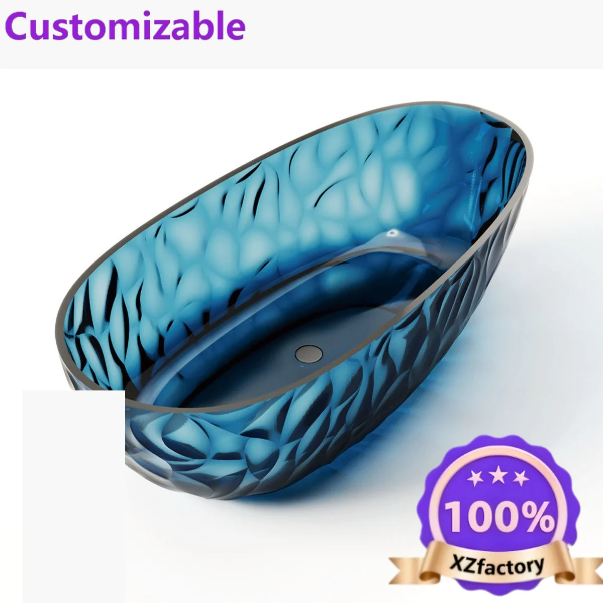 Factory Direct 2026 New round transparent bathtub household egg shaped freestanding bathtub hotel homestay artificial stone bath