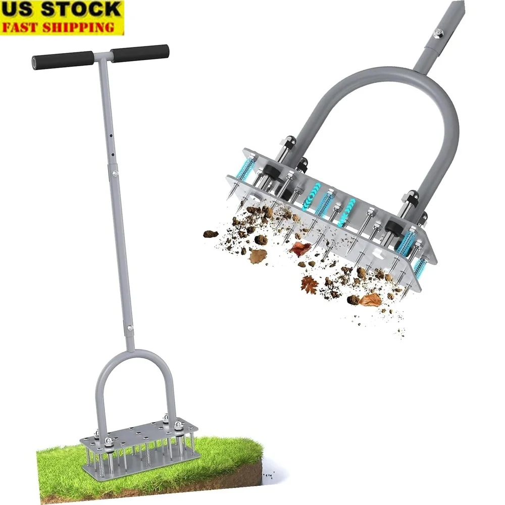 

15 Spike Manual Lawn Aerator Tool Adjustable T-Handle Efficient Soil Aeration Durable Iron Construction Ergonomic Design Easy