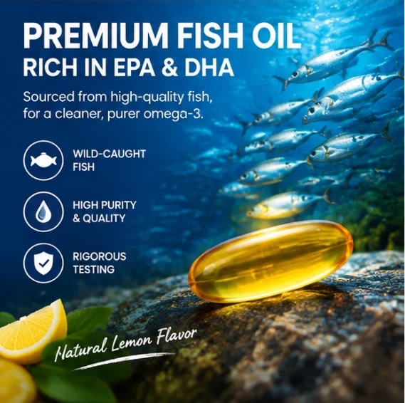 High Potency Omega 3 Fish Oil Softgels 3600mg, EPA 1300mg DHA 860mg, Lemon Flavor, 120 Count for Adults Nutritional Support