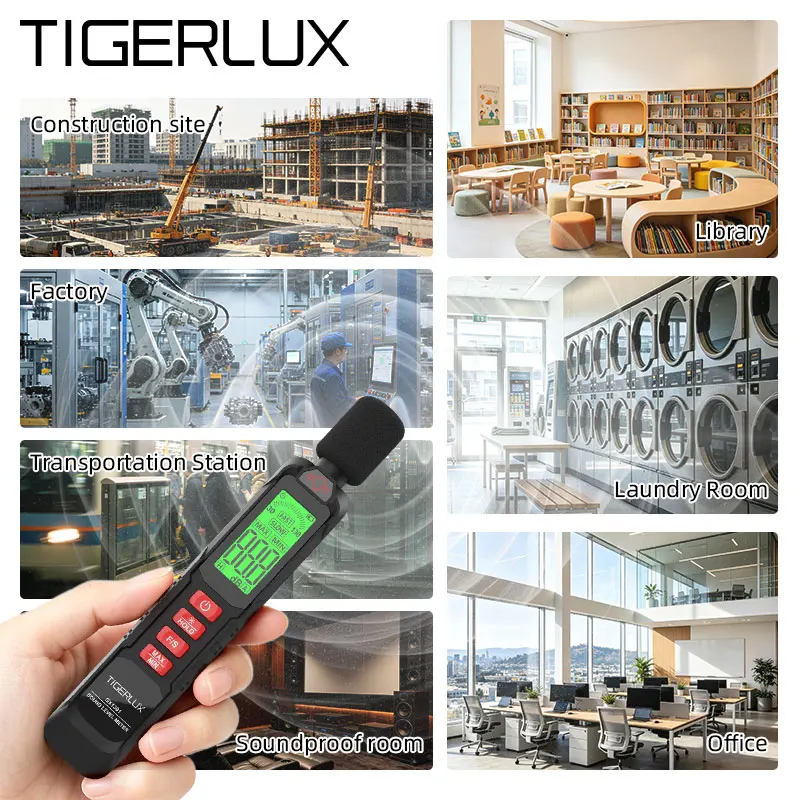 TIGERLUX Sound Level Meter 30-130dB A-Weighted DB Tester Wind Shield Dual Sampling Backlit LCD For Home & Professional Use