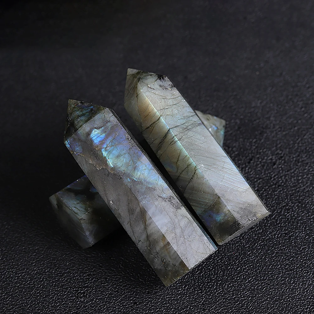 Natural Labradorite Column Single Pointed Pillar Labradorite Quartz Crystal Point Wand Mineral Obelisk Room Decor Stone Crafts