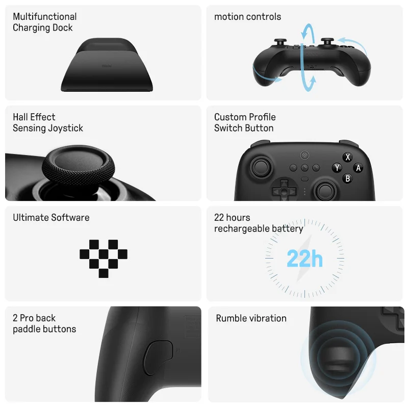 Imagem -02 - Ultimate Wireless Bluetooth Gaming Controller com Doca de Carregamento Nintendo Switch e pc Janelas 10 11 Steam 8bitdo