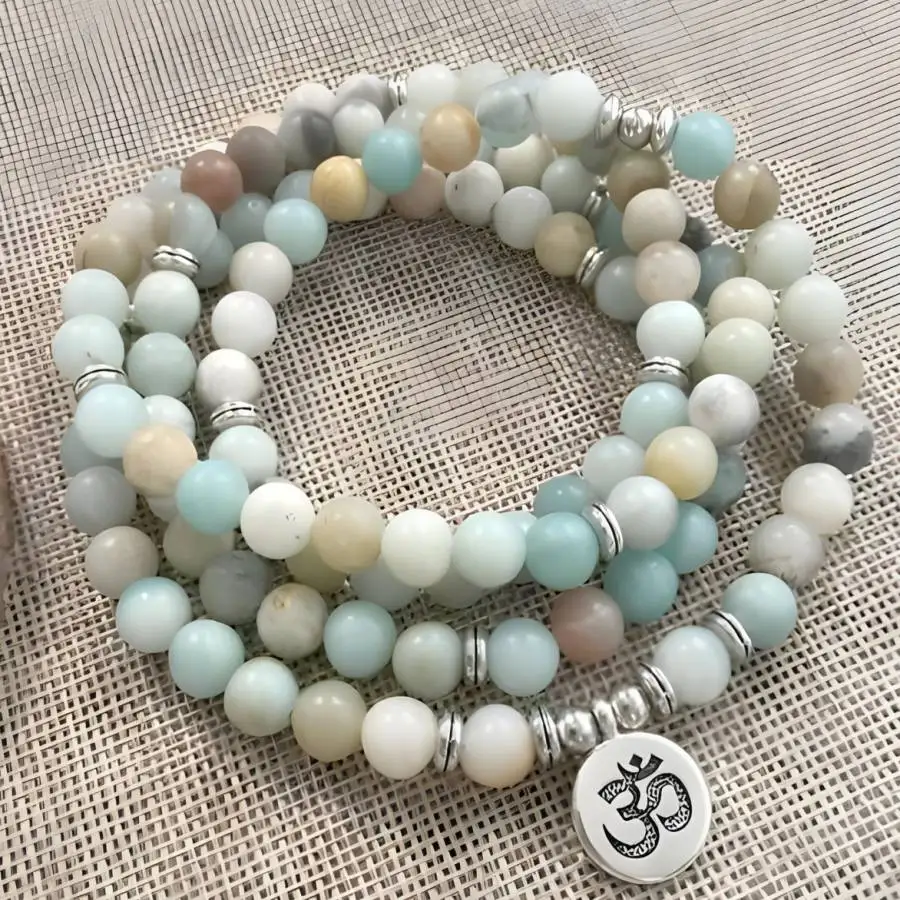 

8mm Amazoniteite 108 Beads Mala Buddhist Bracelet Necklace Men's Bodhi Stone Hand Bead Chakra Women Gemstone Tibetan Buddha