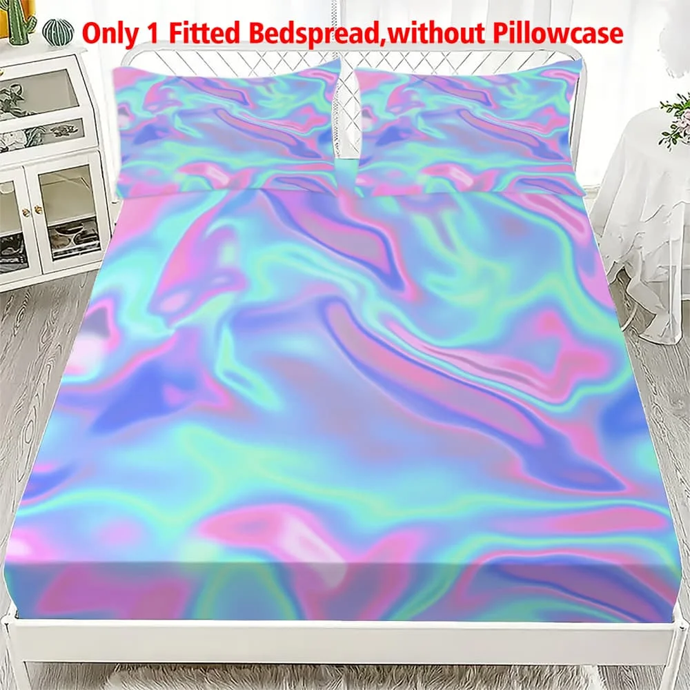 1pc Iridescent Holographic Liquid Swirl Fitted Sheet Deep Pocket Elastic Mattress Cover Single Double Queen King Bedroom Decor