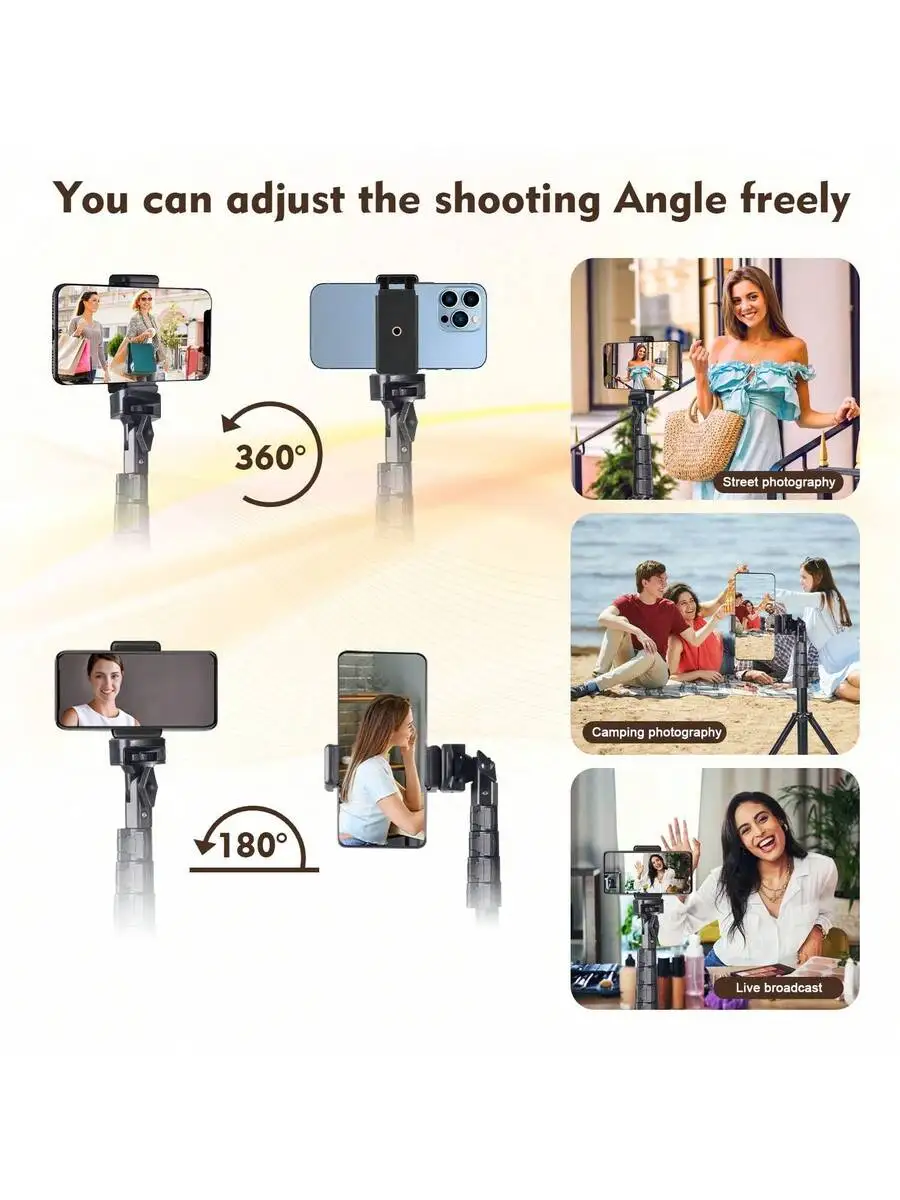 

360 Degree Rotating Phone Tripod Stand, 145cm Telescopic Selfie Stick With Phone Clip For Outdoor Photography