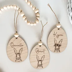 Personalized Bunny Rabbit Wooden Sign Happy Easter Party Egg Hunt Basket Bucket Bag Name Tag Ornament Family Kid Boy Girl Gift