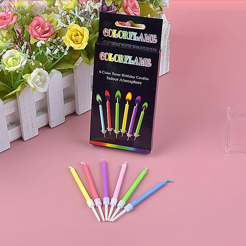 Velas de llama coloridas, 5/6 unidades por paquete, velas para tarta de cumpleaños, fiesta de boda, decoración, suministros de fiesta para niños