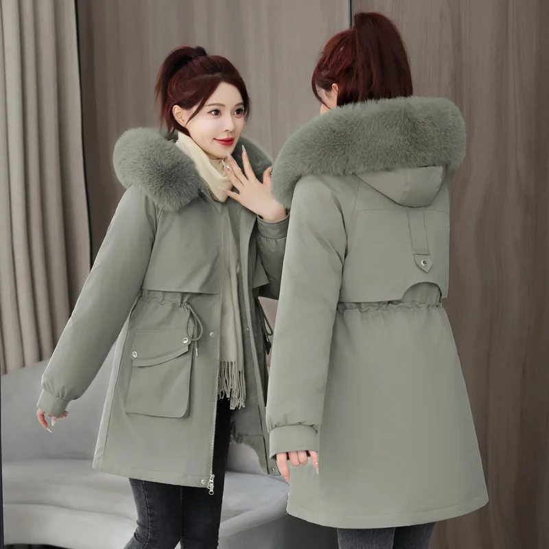 

Parkas Snowboard Womens Winter Cotton Shaped Comfortable Plaid Lady's Commuting Detachable-Sleeve Side-Button Elegant Non-Hooded