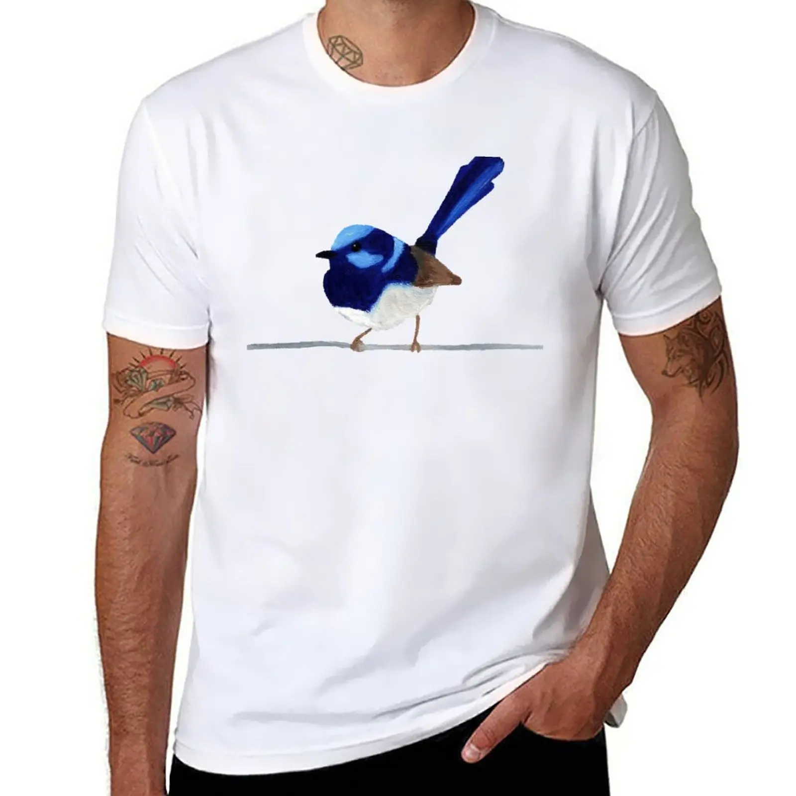 Superb Blue Wren - Oil Artwork T-Shirt animal prinfor boys quick drying mens graphic t-shirts funny