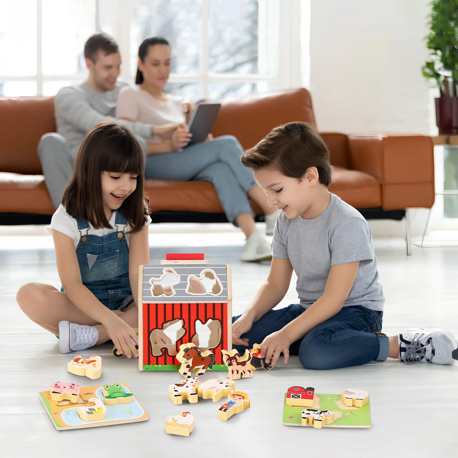 1 Set hölzerne Bauernhoftiere, Montessori-Lernaktivitäten für Kleinkinder im Alter von 5 Jahren, natürliches Holztier im Vorschulalter, Stielgebäude